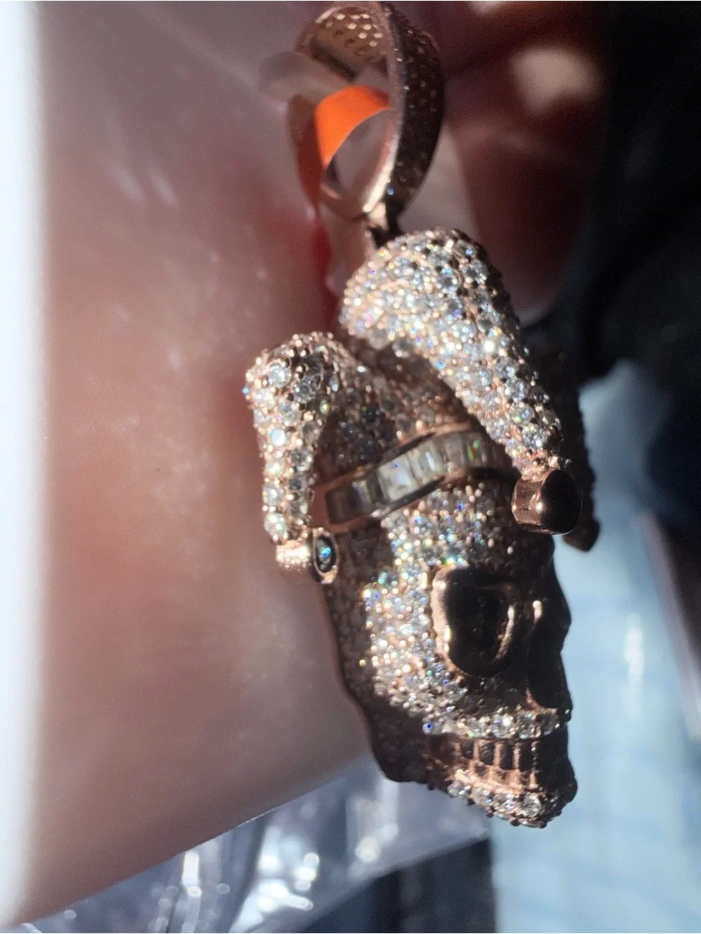 Real Moissanite Jester Joker Mask Iced Pendant Necklace 925 Silver rose Gold